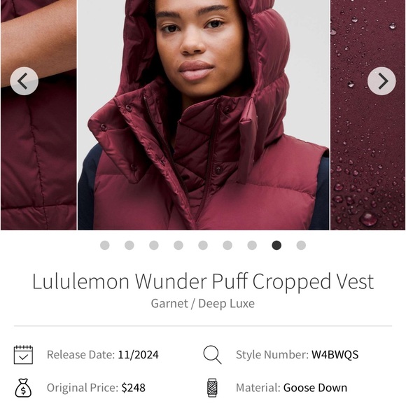 LULULEMON GOOSE DOEN Burgundy Puffer Vest - Picture 7 of 8